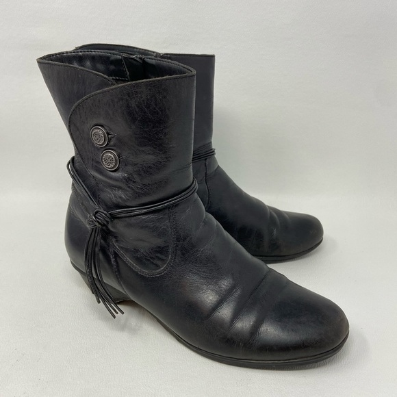 Abeo Nikki Ankle Bootie Boots B.I.O. System Black Leather Womens Size 7 Narrow - Picture 1 of 13